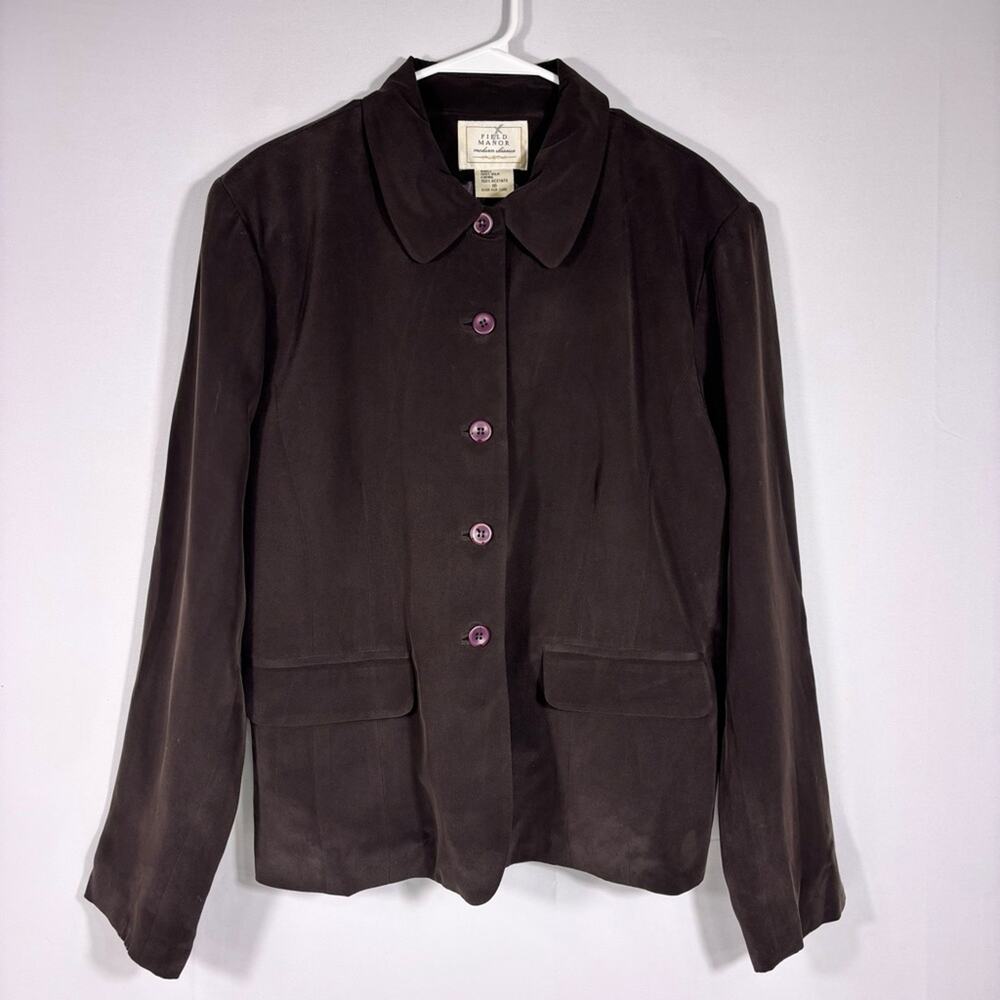 NWT Field Manor 100% Silk Taupe Jacket Size 16 1032